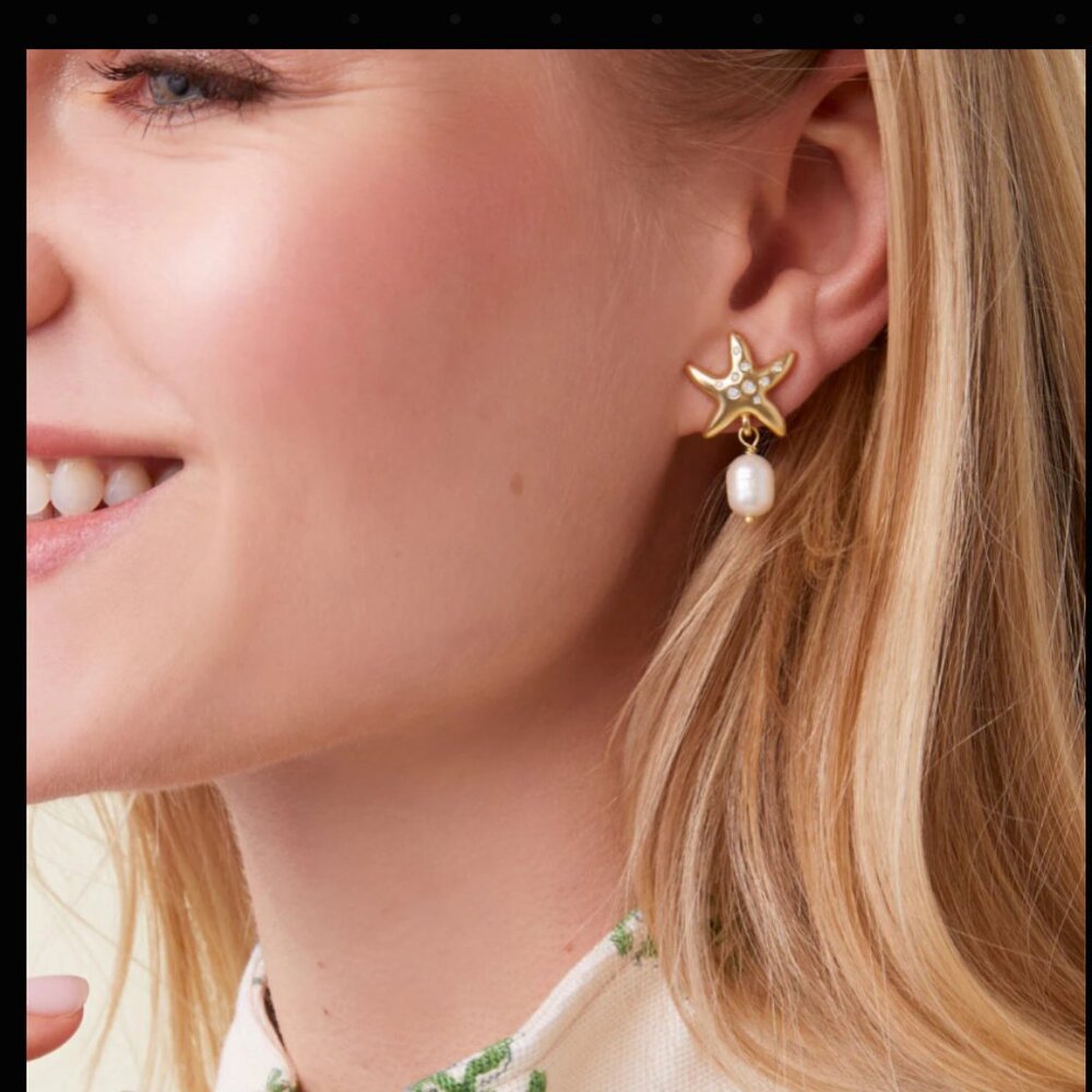Spartina 449 - Starfish Pearl Earrings White Opal - Picture 2 of 3